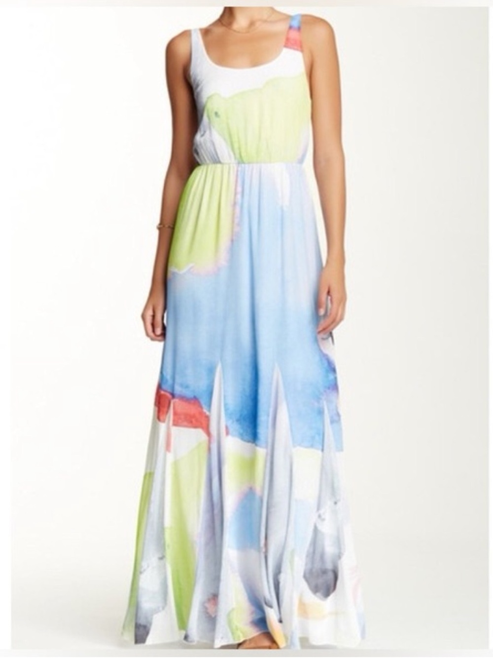 Alice + Olivia Multicolor Watercolor Maxi Dress - Blue, Red, Green, Cream